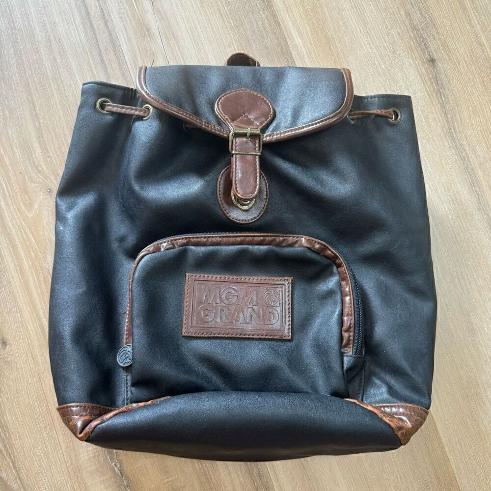 Vintage MGM Grand Las Vegas Mini Leather Backpack Black And Brown Distressed